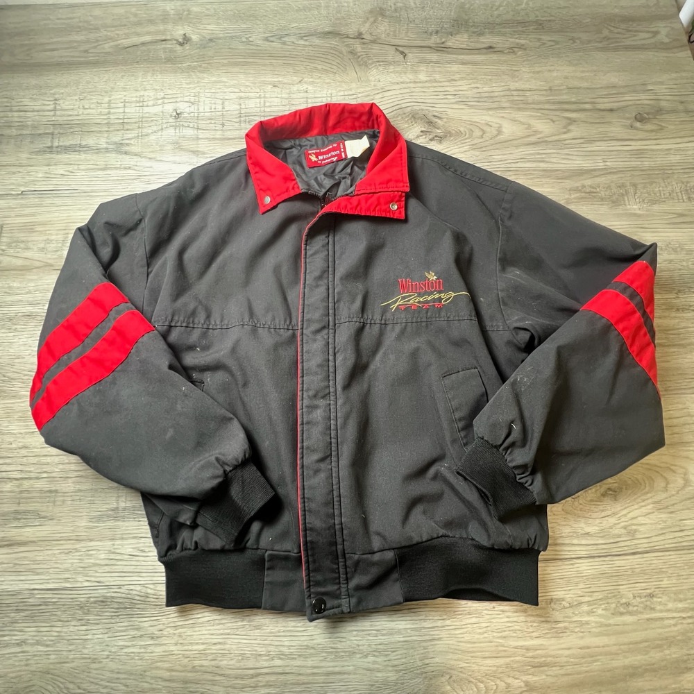 Winston Racing Team Jacket Mens Large Black Red Vintage Swingster Bomber USA